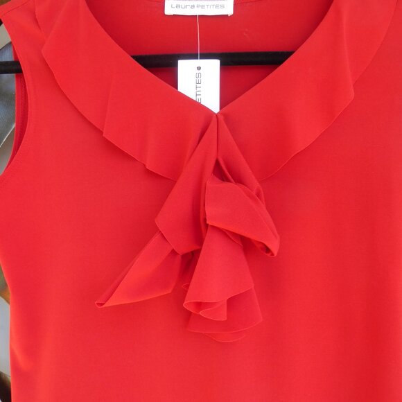 Versatile Sleeveless Unique V Neck Red Jersey Top, Size M - Picture 5 of 6